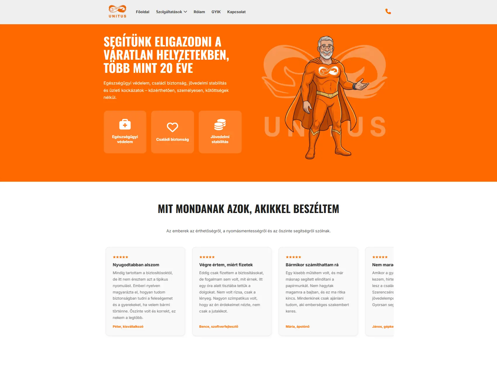 Unitus biztosítási weboldal referencia